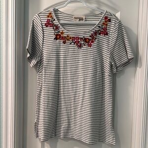 Savanna Jane Striped Top with Floral Embroidery